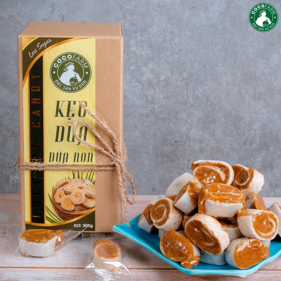 Kẹo Dừa Dứa Non vị Cà phê Cocofarm ít đường hộp 300g - Ảnh 3